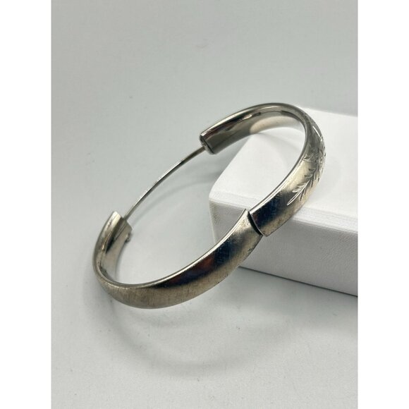 Vintage Crafmere Bracelet Sterling Silver Etched Hinged Bangle Minimalist Design - Picture 7 of 10